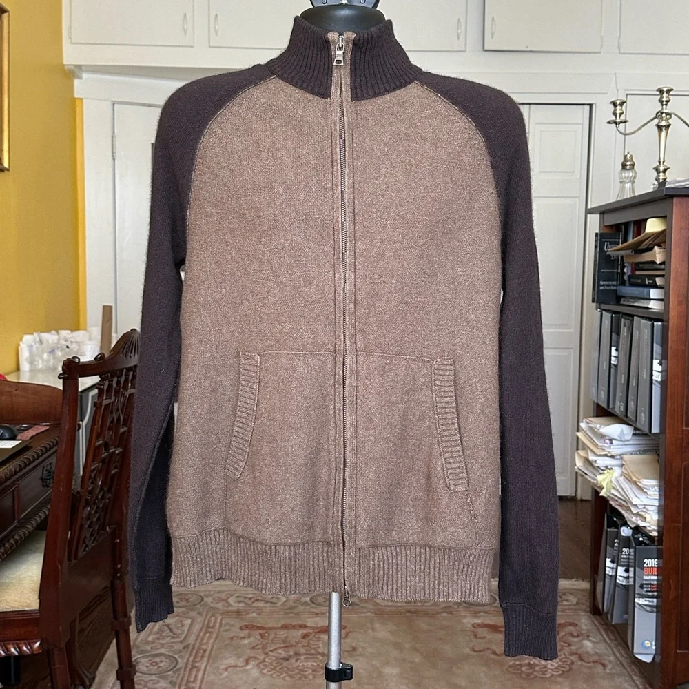Banana Republic Luxury Blend Brown Angora Cashmere Zip-Up Sweater Men's Size L